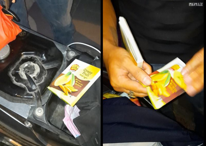 Công an kiểm tra trên người nam sinh viên phát hiện một loại ma túy mới còn được gọi là "nước xoài". Ảnh: CA