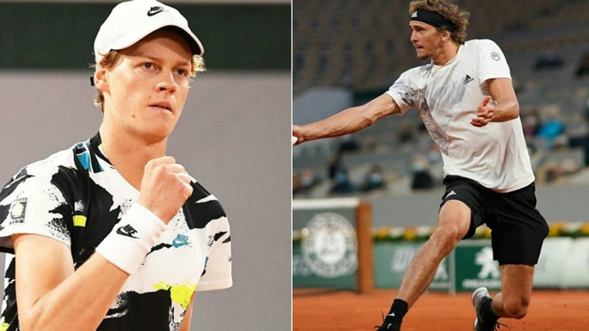 Zverev (phải) bị khó thở, sốt vẫn ra sân chơi trận vòng 4 Roland Garros với Sinner (trái)