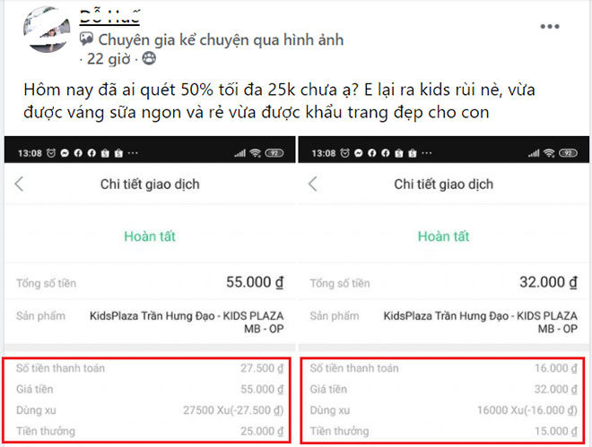 Một người mẹ trẻ mua hết 55 ngàn mà được tiền thưởng (hoàn tiền) 25 ngàn, hay mua 32 ngàn mà được tiền thưởng 15 ngàn