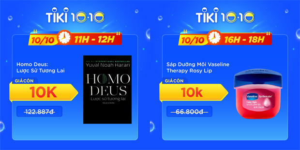 Gian hàng 10K tiếp tục cho “lên kệ” quyển sách “Homo Deus: Lược sử tương lai”, mức giá “mềm” này cũng đồng giá với chiếc sáp dưỡng môi Vaseline luôn gây bão giới làm đẹp bởi chất lượng xịn sò.