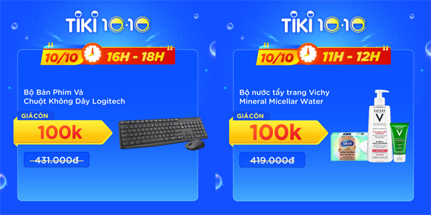Tín đồ công nghệ phải mua ngay cho mình combo bàn phím và chuột không dây Logitech vì mức giá giảm hơn 300K. Hội đam mê làm đẹp cũng không thể bỏ lỡ bộ nước tẩy trang Vichy, sản phẩm từ thương hiệu lớn nhưng giảm sốc còn 100K mà thôi!