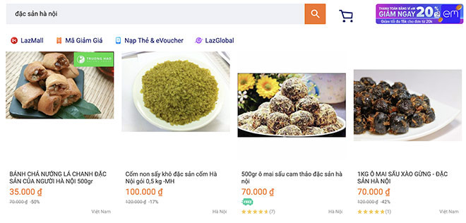 Không khó để tìm mua các thứ quà đặc sản của Hà Nội trên những trang thương mại điện tử uy tín như Lazada với giá rất hợp lý.