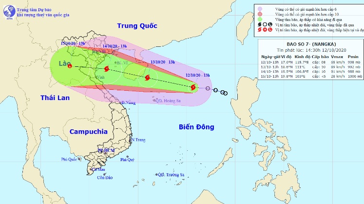 Vị trí và hướng di chuyển tiếp theo của bão số 7. Ảnh Trung tâm Dự báo KTTVQG.