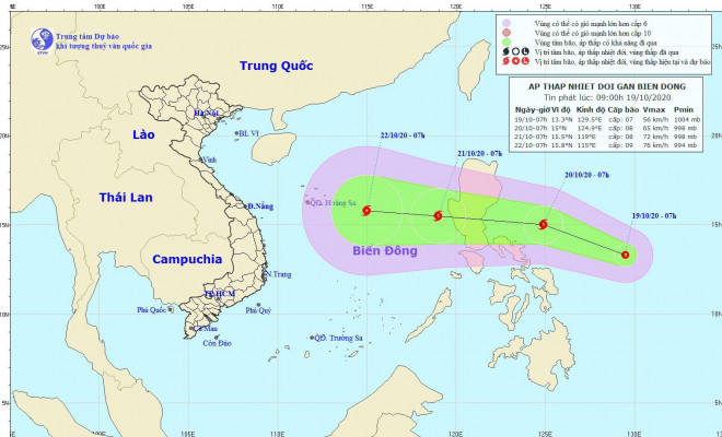 Áp thấp nhiệt đới hình thành trên biển Đông, có khả năng mạnh lên thành bão. Ảnh: nchmf.