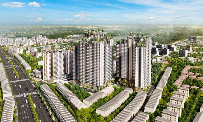 Phối cảnh tổng thể khu căn hộ phức hợp Legend Complex ngay trung tâm thành phố Thủ Dầu Một.