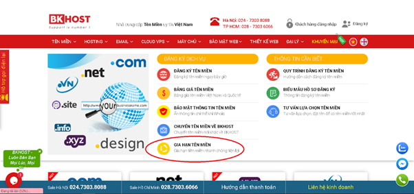 Gia hạn tên miền trên BKHOST