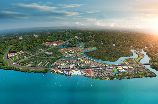 Aqua City chiếm lợi thế nhờ hệ thống sông bao bọc và diện tích lớn phủ cây xanh tự nhiên.