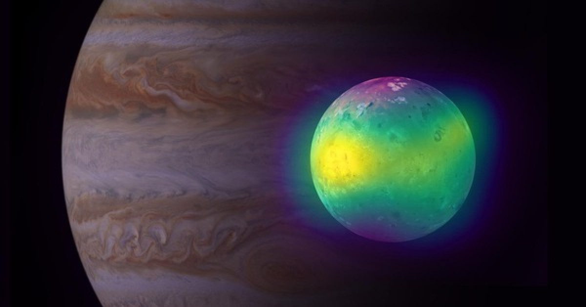 Mặt trăng Io phản xạ ánh sáng mặt trời với sắc màu cầu vồng mê hoặc - ảnh: ALMA