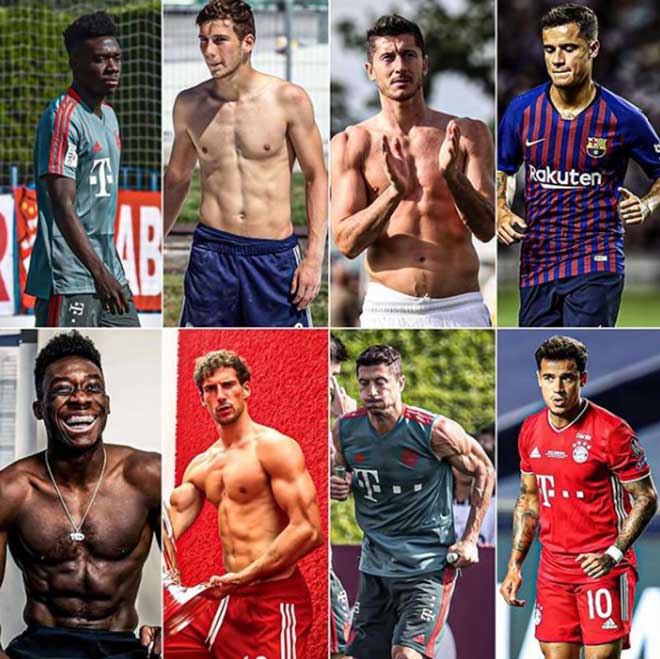 So sánh cơ bắp của Davies, Goretzka, Lewandowski và Coutinho trong mùa giải 2019/20