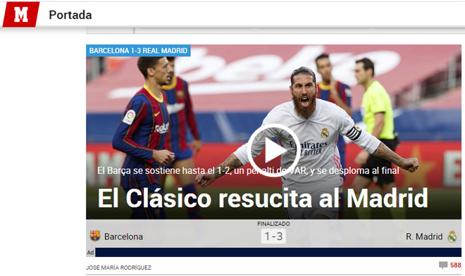 Real hạ Barca ở "Siêu kinh điển": Báo chí TBN tiếc cho Messi, chỉ trích VAR - 2