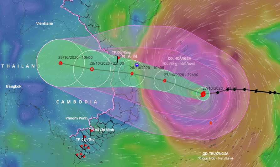 Hướng di chuyển tiếp theo của bão số 9 – Molave. (Ảnh: Hệ thống giám sát thiên tai Việt Nam).