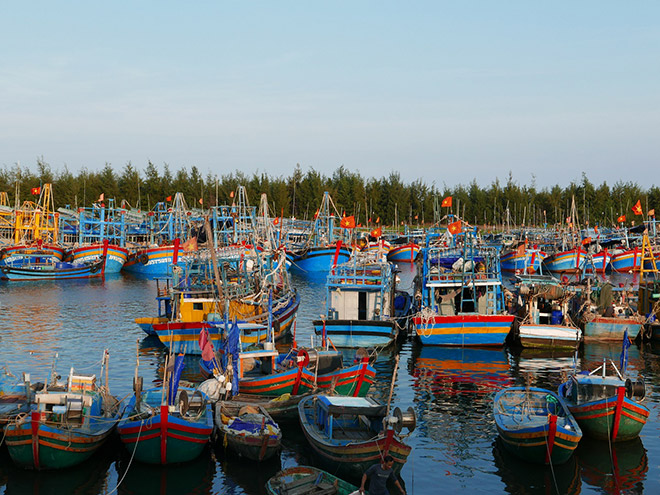 Thuyền bè tấp nập trên cảng cá.