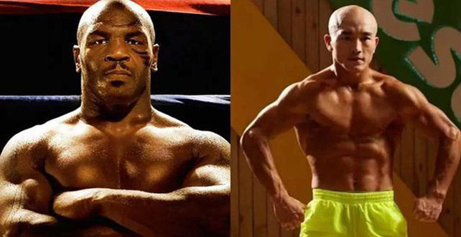 Với số cân nặng ngang ngửa (90 kg) Mike Tyson, Yi Long (phải) có quyền mơ tới trận thượng đài lịch sử với huyền thoại Boxing người Mỹ