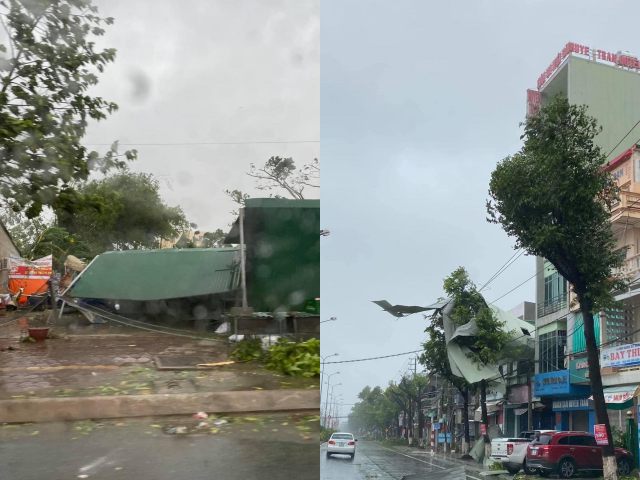 Những hình ảnh tan hoang, nhà sập, tốc mái, cây cối ngã đổ... khi cơn bão số 9 đổ bộ.