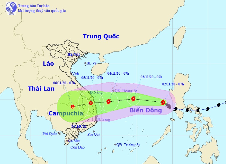 Vị trí và hướng di chuyển tiếp theo của bão số 10 – Goni. (Ảnh: Trung tâm Dự báo KTTVQG).
