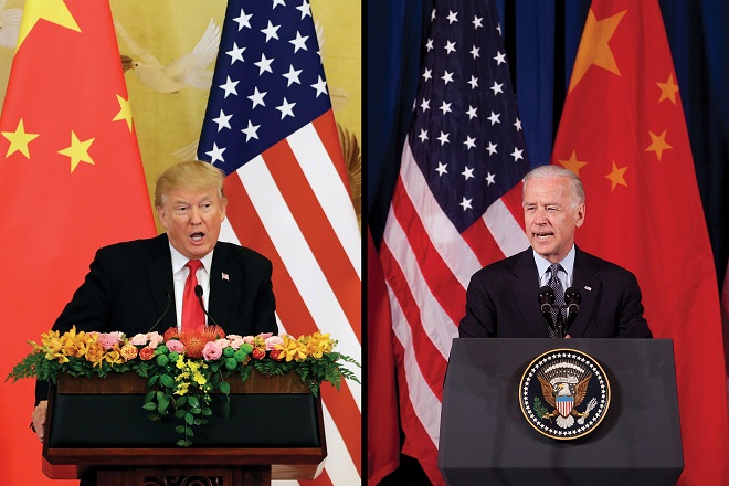 Ông Trump và ông Biden đều thể hiện lập trường cứng rắn với Trung Quốc.