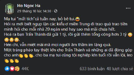 Mẹ ruột Hà Hồ xác nhận Trấn Thành âm thầm gửi 2 tỷ đồng cứu trợ miền Trung - 3