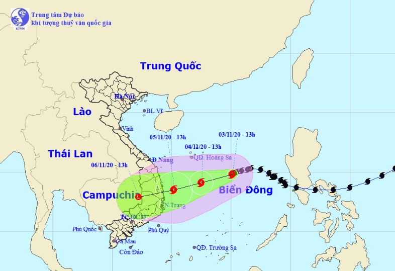Vị trí và hướng di chuyển tiếp theo của bão số 10 – Goni (Ảnh: Trung tâm Dự báo KTTVQG)