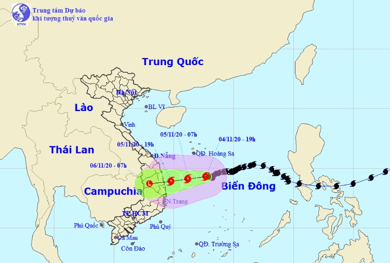 Vị trí và hướng di chuyển tiếp theo của bão số 10 – Goni (Ảnh: Trung tâm Dự báo KTTVQG)