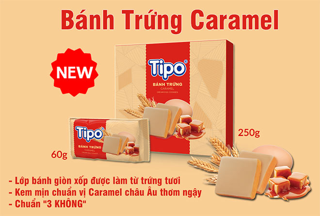 Tipo bánh trứng caramel mới có dạng hộp 250g và dạng gói 60g