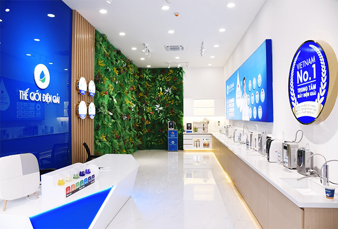 Shophouse Thế Giới Điện Giải có thiết kế sang trọng và hiện đại, trưng bày nhiều mẫu máy lọc nước ion kiềm mới nhất