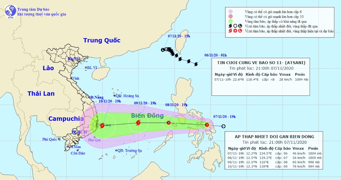 Vị trí và hướng di chuyển tiếp theo của áp thấp nhiệt đới gần Biển Đông (Ảnh: Trung tâm Dự báo KTTVQG).