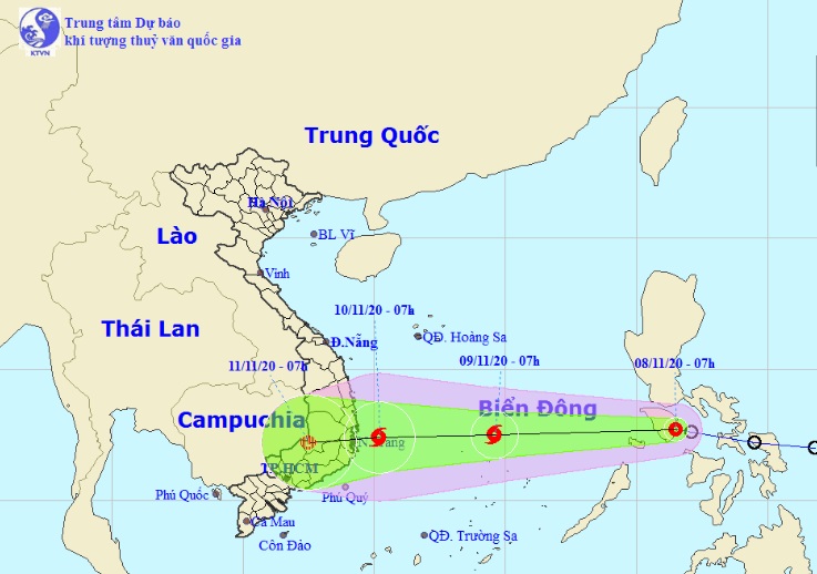 Vị trí và hướng di chuyển tiếp theo của áp thấp nhiệt đới. (Ảnh: Trung tâm Dự báo KTTVQG).