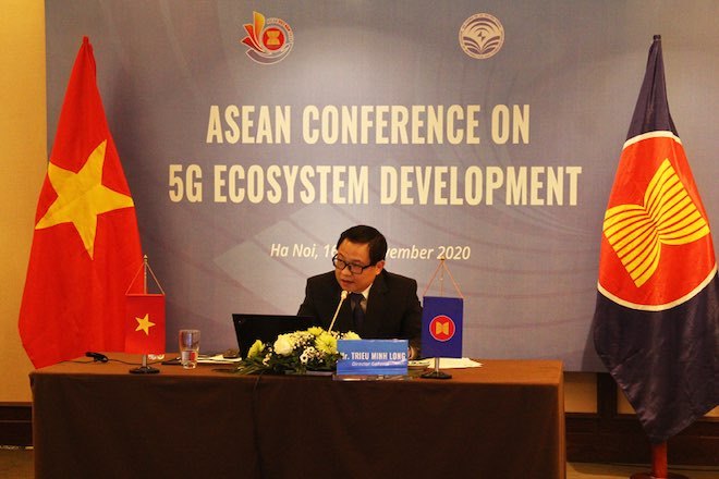 Ông Triệu Minh Long - Vụ trưởng Vụ Hợp tác quốc tế, Bộ TT&amp;TT phát biểu khai mạc Hội nghị.