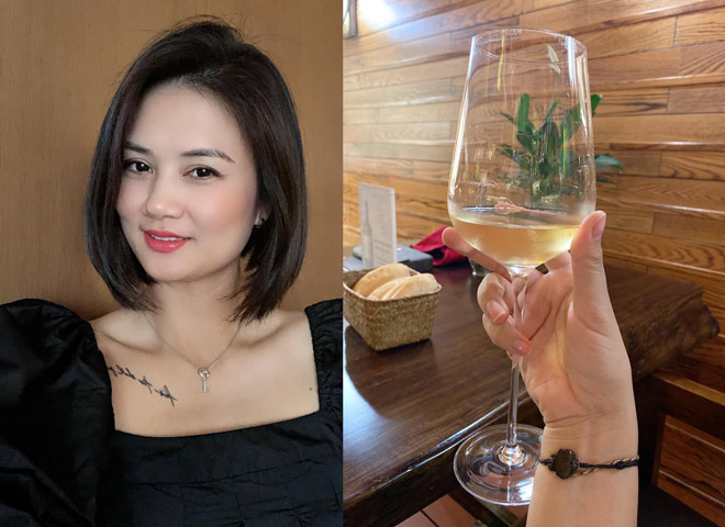 Kim Huệ thưởng thức champagne và khoe nhan sắc đẹp mặn mà