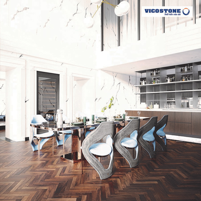 Vẻ đẹp của những cành cây đơn sơ vươn cao mạnh mẽ được tái hiện trong sản phẩm đá Vicostone Grande