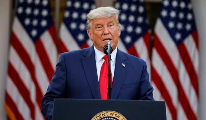 Tổng thống Mỹ Donald Trump phát biểu tại Vườn Hồng, Nhà Trắng ngày 13-11. Ảnh: REUTERS