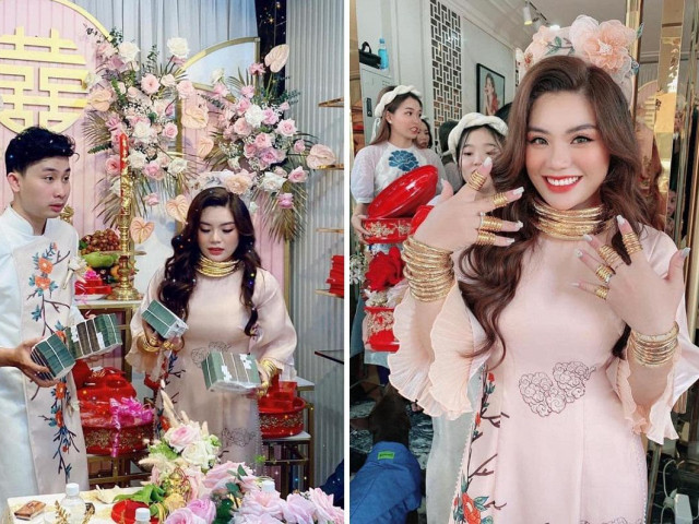 Bạn trẻ - Cuộc sống - Dân mạng lại "chết ngất" với cô dâu "số hưởng": Vàng đeo trĩu cổ, tiền mừng cưới tính bằng "quyển"
