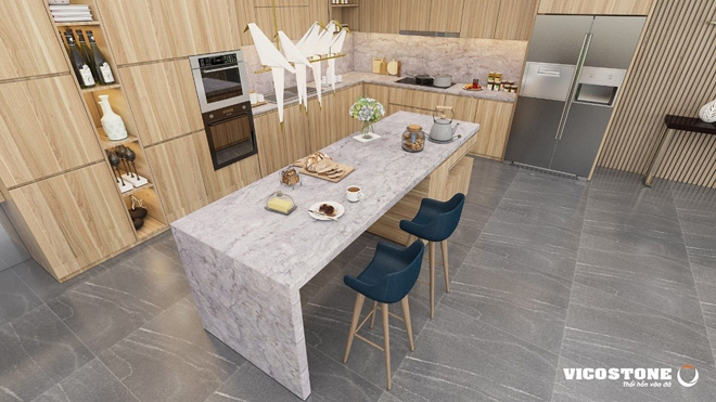 Đá nhân tạo gốc thạch anh Vicostone có độ bền cao, khả năng chống thấm, chống xước rất tốt