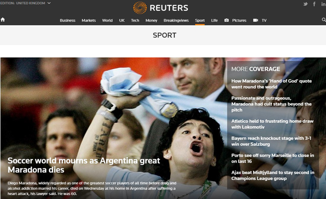 Reuters chia sẻ về tình cảm mà cả thế giới dành cho Maradona