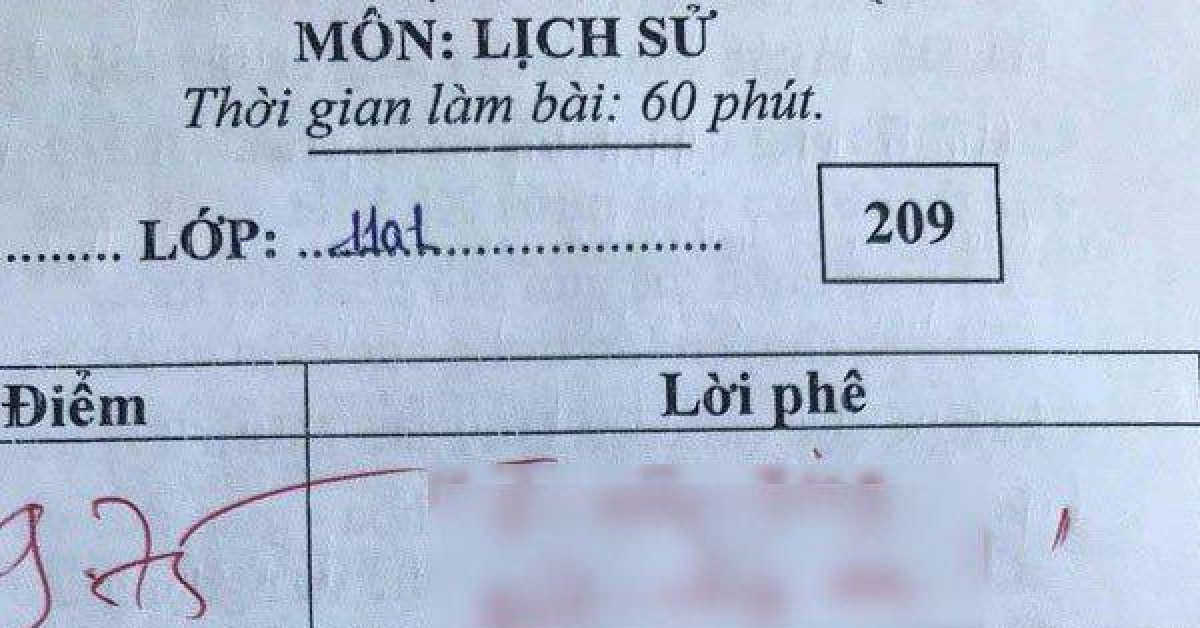 Bạn trẻ - Cuộc sống - Lời phê "bá đạo" của giáo viên trong bài kiểm tra Sử đạt điểm 9,75