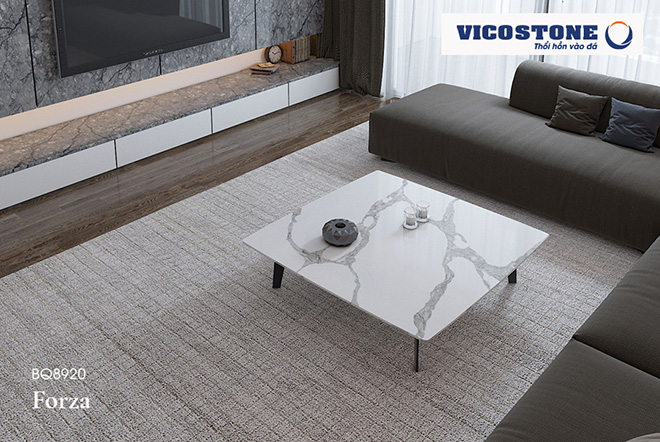 Bàn đá VICOSTONE FORZA với tạo hình vuông vắn không chỉ mang đến sự mới lạ, cá tính mà còn giúp tối ưu diện tích đối với không gian hẹp.