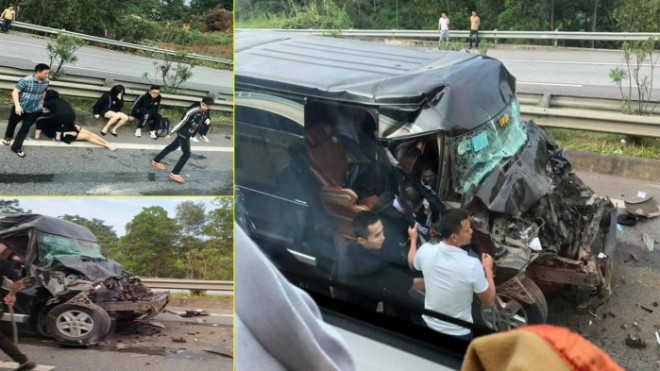 8 hành khách trên xe Limousine bị thương sau sau cú tông đuôi ô tô đầu kéo trên cao tốc Nội Bài - Lào Cai