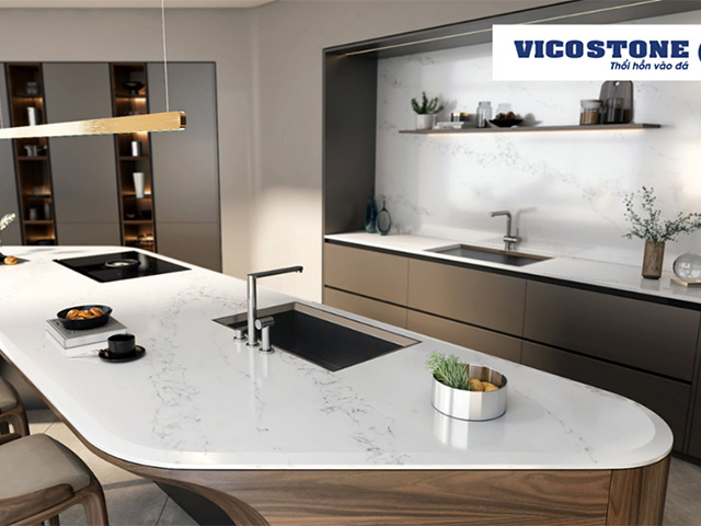 Chiêm ngưỡng những mẫu thiết kế bàn bếp mãn nhãn làm từ đá Vicostone