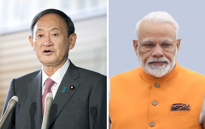 Thủ tướng Nhật Bản SUGA Yoshihid và người đồng cấp Ấn Độ Narendra Modi.