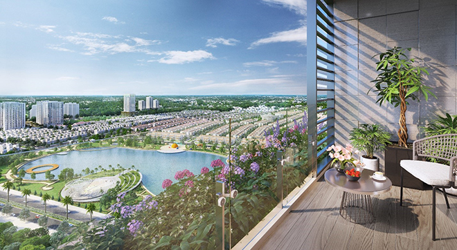 Một góc ban công căn hộ tầng 16 tại dự án Anland Lakeview