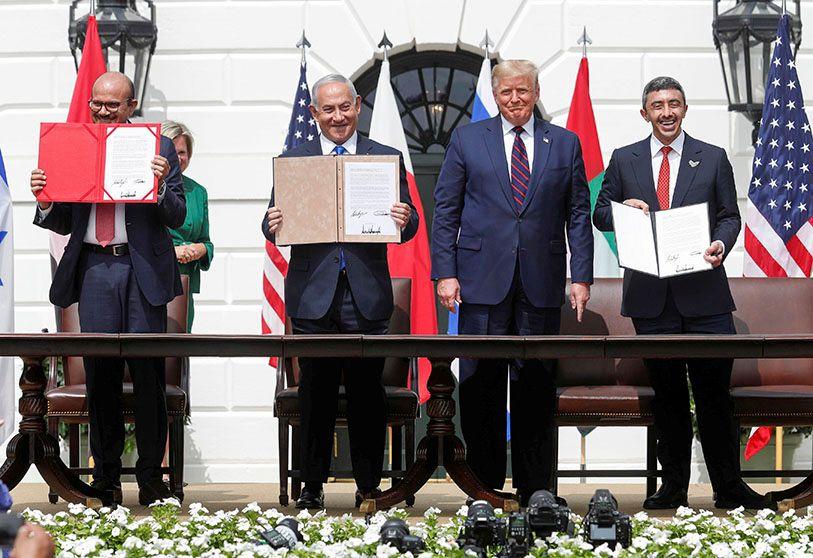 Ông Trump trong buổi lễ ký kết hiệp định Abraham (ảnh: Axios)