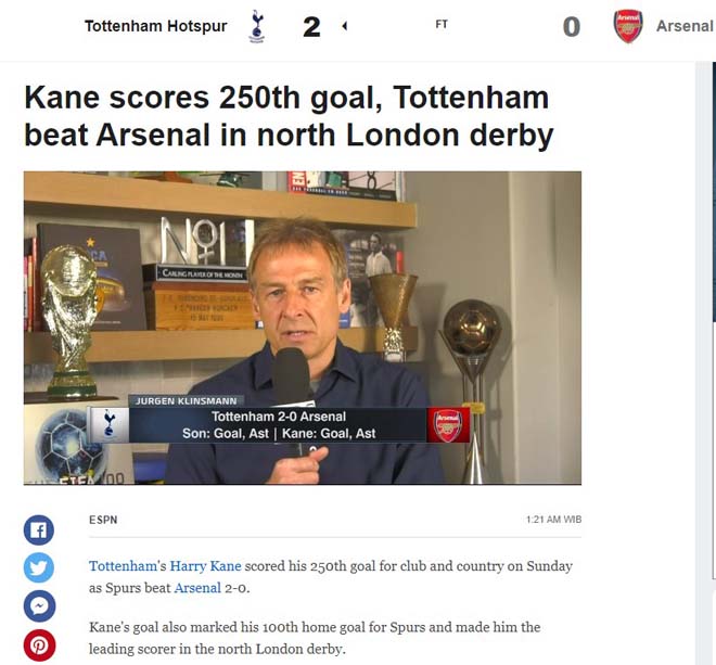 Tờ ESPN đặc biệt khen ngợi Harry Kane và hệ thống chiến thuật của HLV Mourinho