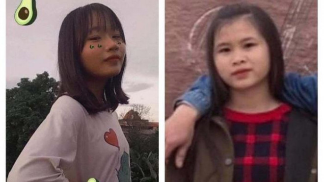 Hình ảnh hai nữ sinh lớp 9 mất tích khi đi học ở xã Lam Điền, huyện Chương Mỹ (ảnh do gia đình cung cấp)