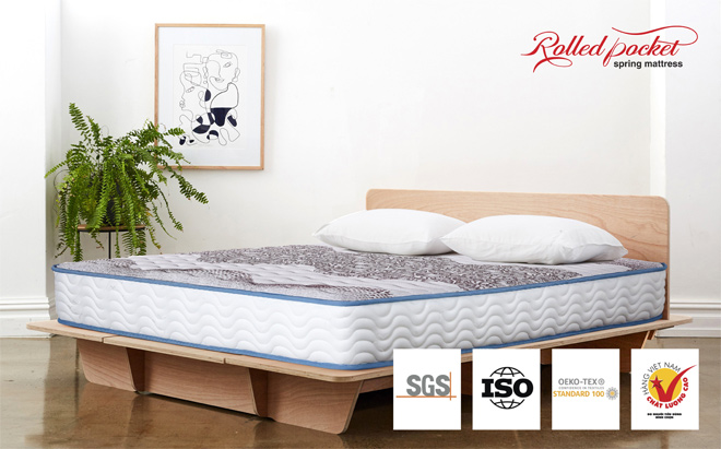 Nệm Rolled Pocket được chứng nhận chất lượng bởi các tổ chức uy tín toàn cầu.