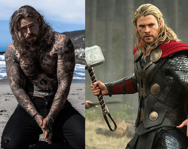 Creekman (trái) rất giống&nbsp;Hemsworth (phải), người vào vai "Thần Thor"