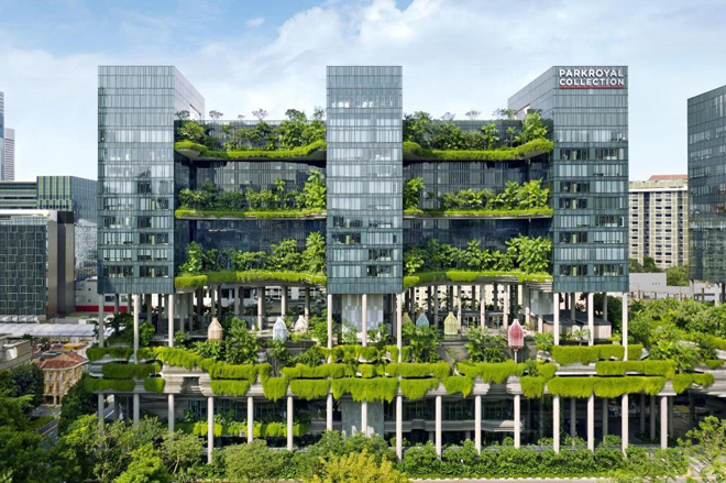 Park Royal - một công trình xanh Vertical Garden nổi bật tại Singapore.