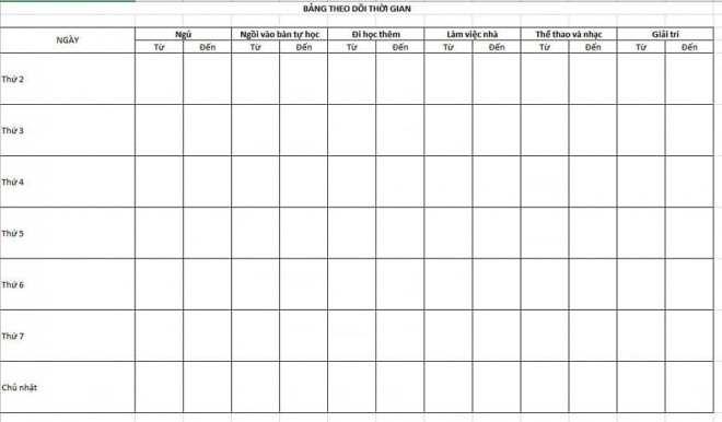 Mẫu thiết kế một bảng theo dõi dành cho con.