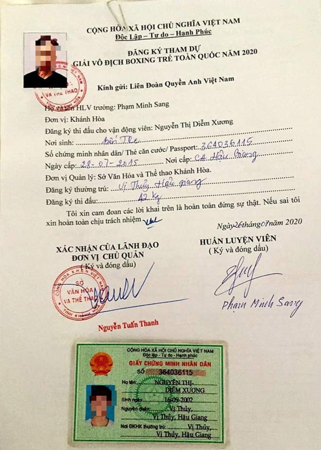 Bản đăng ký thi đấu gian lận của&nbsp;Nguyễn Thị Diễm Xương