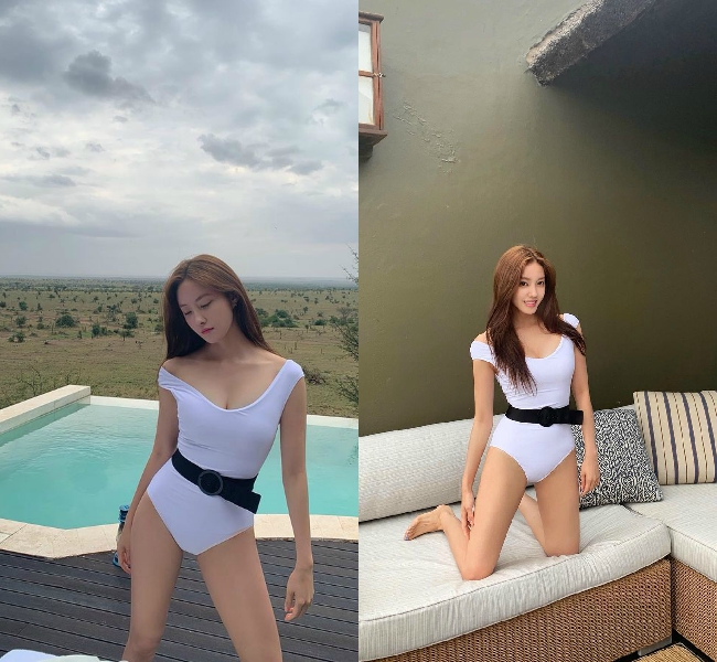 Mặc dù chỉ mặc bộ đồ bơi đơn giản, khéo léo che chắn vòng 1 khủng nhưng bức ảnh bên hồ bơi của Hyomin vẫn khiến cộng đồng mạng “đứng ngồi không yên”.
