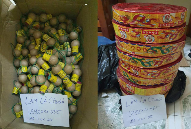 Hình ảnh rao bán công khai pháo nổ của Đỗ Công Bá, với giá chỉ từ 45.000 đồng/quả với pháo trứng và hơn 1 triệu đồng đối với pháo dàn.